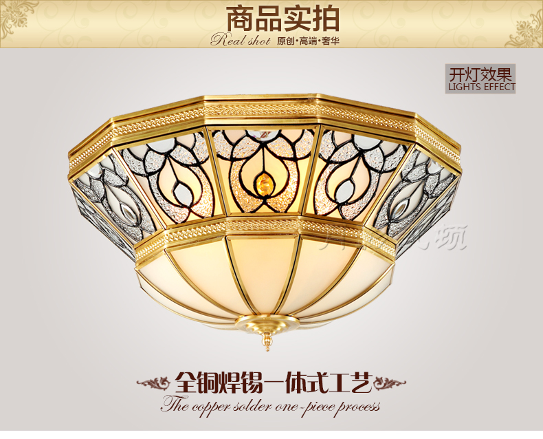 
                                        可颂全铜灯欧式吸顶灯 简约卧室灯温馨浪漫圆形书房灯具奢华美式灯 4灯-直径45cm-高20cm                