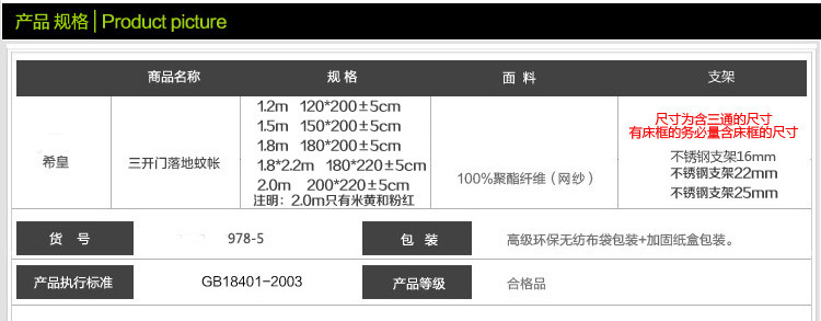 
                                        爱畅享家纺 夏凉用品蚊帐三开门落地不锈钢方顶宫廷公主蕾丝花边蚊帐 978-5 粉色 120cm*200cm                