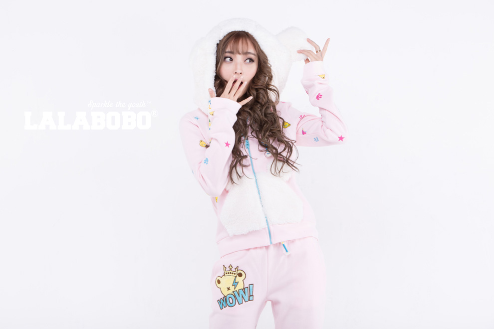新 LALABOBO  秋冬女装新款刺绣拼接修身开衫外套 满天熊头套装-上衣 浅粉 M