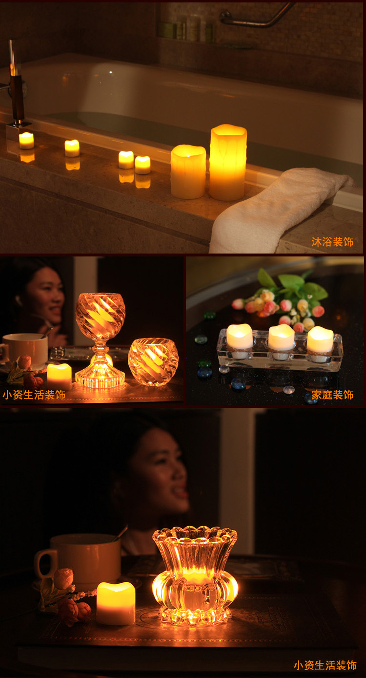 家印象 暖色茶蜡电子茶蜡求婚蜡烛玫瑰蜡烛套装七夕情人节表白蜡烛许愿蜡 G格纹高脚杯
