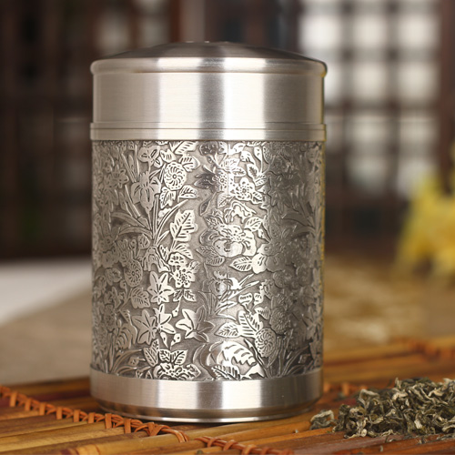 品茶忆友 纯锡茶叶罐 锡罐 锡制茶叶罐 随身茶叶罐 纯锡密封罐 繁花似锦