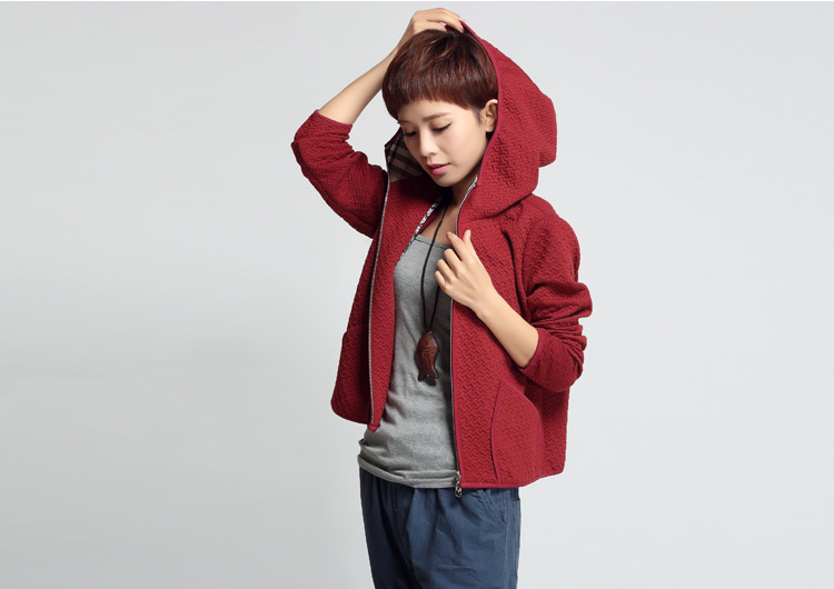欣依煊 2015秋冬拼接格子连帽大码女装短外套 夹克衫女 藏蓝色 XL