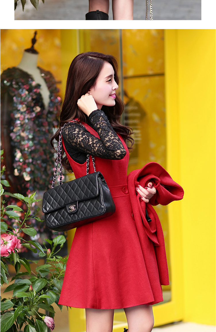 初闻兮 呢大衣 女2015冬新款两件套毛呢大衣女长款新娘结婚回门礼服装 呢子大衣外套 红色 L