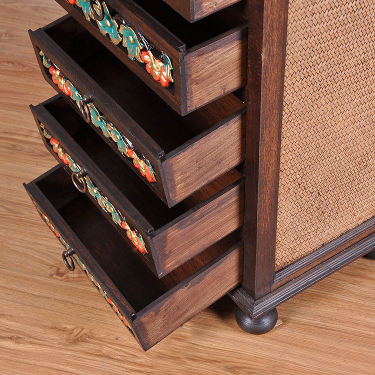泰国创意酒店会所家具 东南亚风格实木 6抽屉雕花收纳玄关柜4343 sw