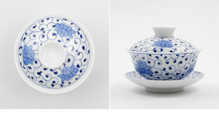 春茂祥茶具景德镇青花瓷手工茶碗手绘缠枝莲荷花鸳鸯三才小号盖碗收藏