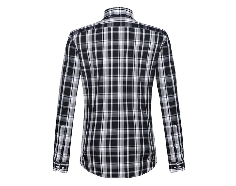 富绅virtue 精纺纯棉法兰格纹收腰修身长袖男衬衫 ycf30122411 黑灰格