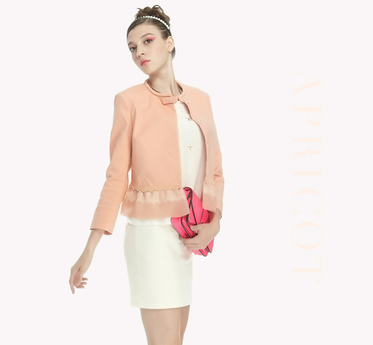 missoul米素新款女装小香名媛风长袖白色百搭短款小外套 浅红杏 xl