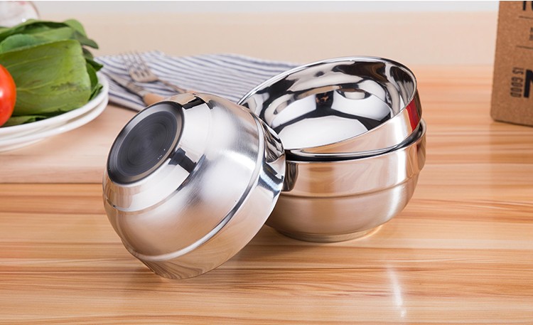 不锈钢碗 双层隔热碗 防烫碗 儿童饭碗 不锈钢冷面碗食堂汤盘刻字