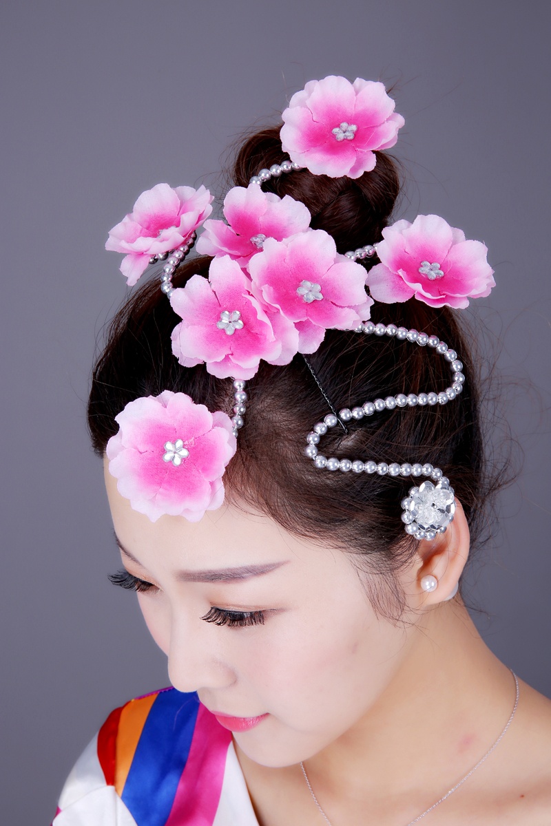 檀朝 舞蹈演出头饰新款亮片羽毛儿童头花广场秧歌民族现代舞台表演 银