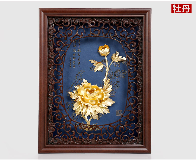 吉善缘家居 千足金金箔年年有余壁画餐厅客厅中式装饰画摆件7029 牡丹