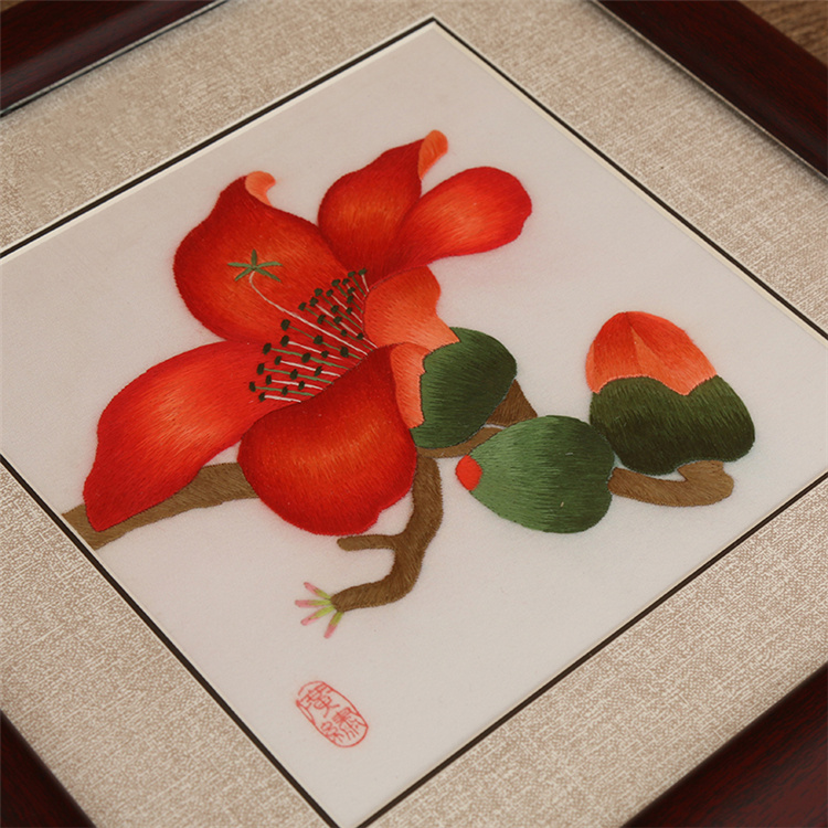 顺通礼坊广绣摆件木棉花粤绣广绣文化礼品广州特色岭南文化南国红棉送