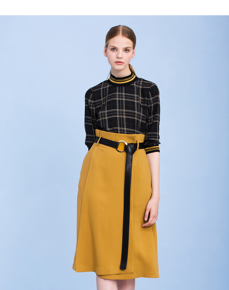 gloria/歌莉娅女装秋新品气质高腰a字款拼色半身裙177c2b020 u62午夜