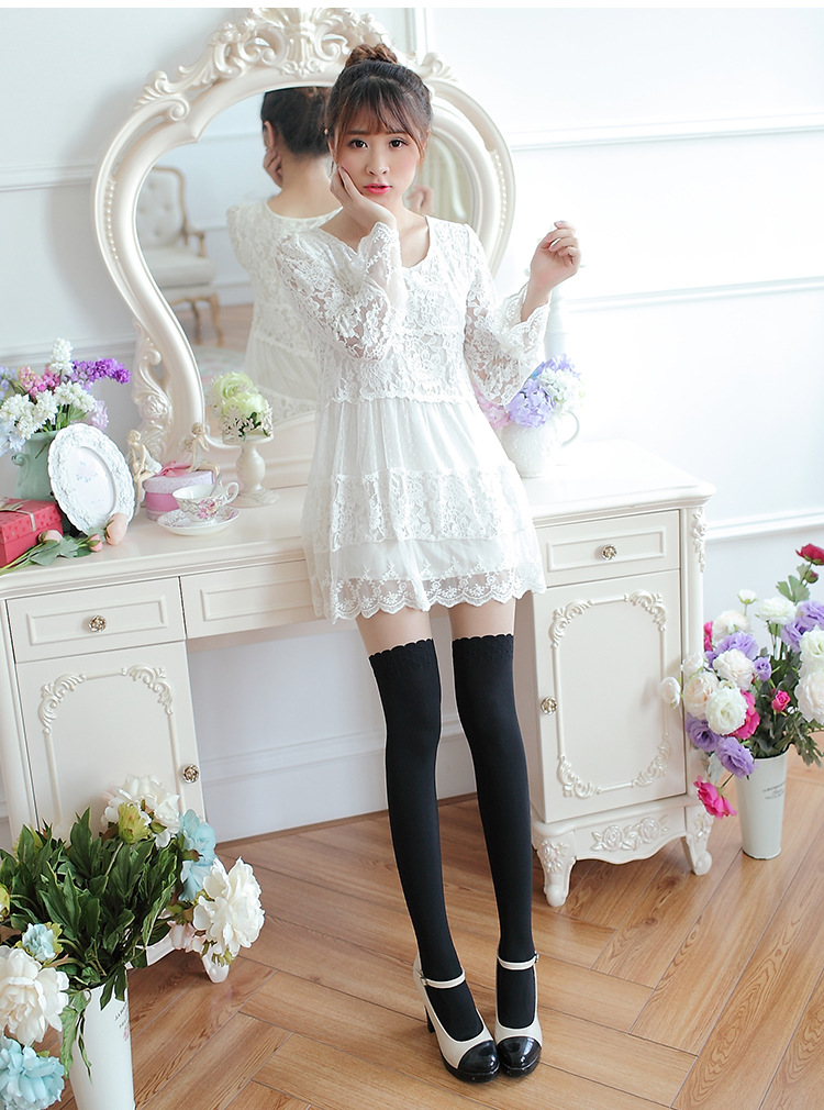 过膝丝袜拼色拼接女假大腿袜夏假高筒袜假两件上肤下黑连裤袜 立体