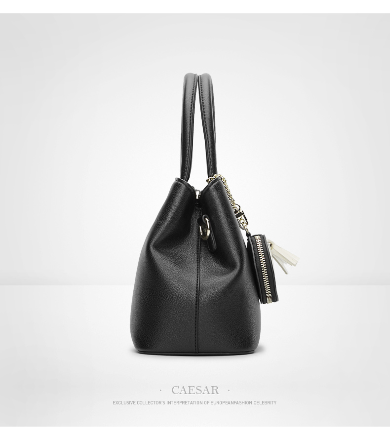 caesar/凯撒大帝女士包包手提包时尚潮流单肩包韩版斜挎正品女包 黑色