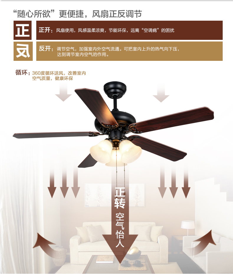 金幻欧式复古吊扇灯 卧室吊灯客厅书房餐厅风扇灯具有灯电扇 珍珠黑色木质扇叶 52寸线+遥控版不带光源