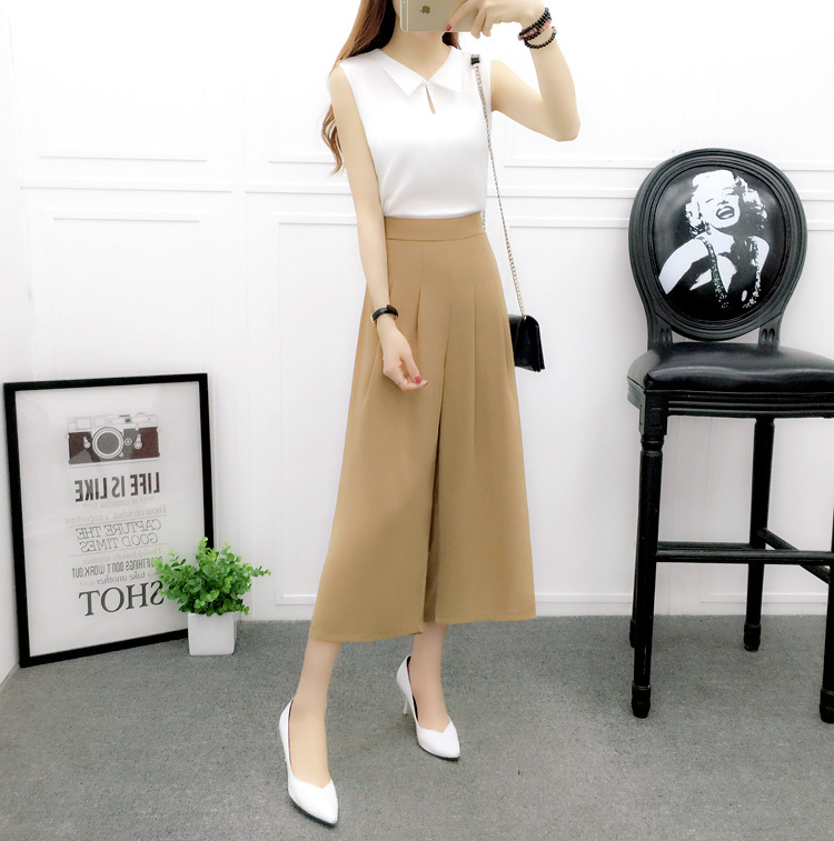 2019阔腿裤女棉麻雪纺阔腿裙裤高腰七分八分裤大脚裤 浅灰色 xxl