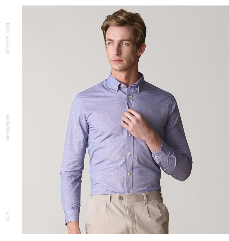 富绅virtue 100%精梳棉时尚细条纹波点提花男长袖衬衫 cf062526 天