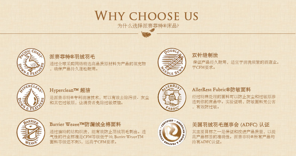 美国Pacific Coast/派赛菲特 抱枕芯 靠垫芯 五星级酒店 美式羽毛靠垫抱枕 白色 50cm*50cm