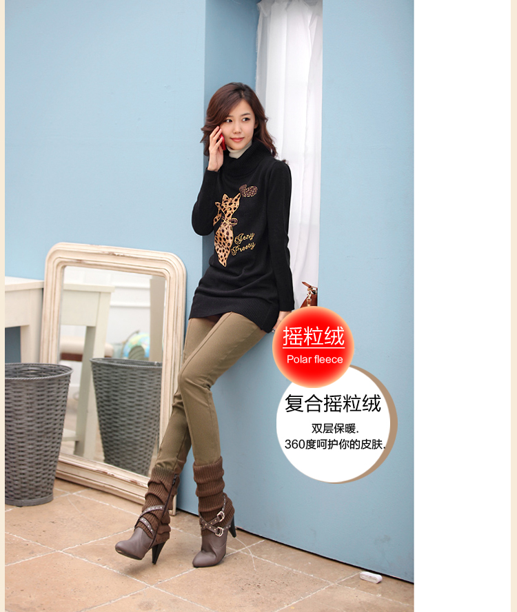 
                                        简浅 S-5XL加绒高腰打底裤女春外穿大码加厚小脚铅笔裤女保暖靴裤1099 深卡其色 XXL 140斤                