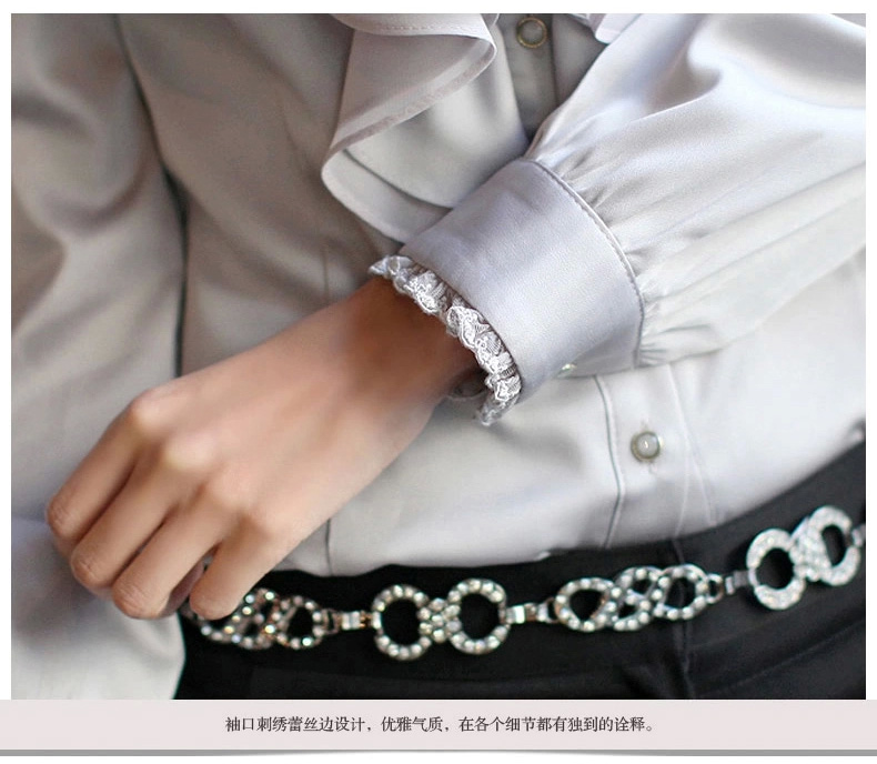 
                                        名诺儿2016秋季职业工作服女士白衬衫女装长袖上衣仿真丝衬衣女荷叶边修身款花边领 662白色 XL                