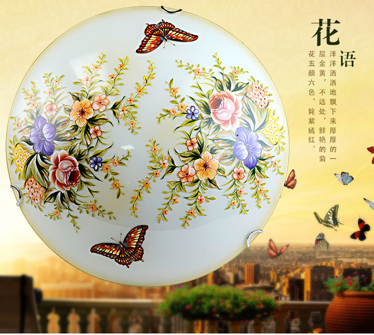 蒙特丽 卧室阳台过道灯吸顶灯MB66 欧式田园风灯具(B) 彩蝶(30cm) 自带LED贴片光源版