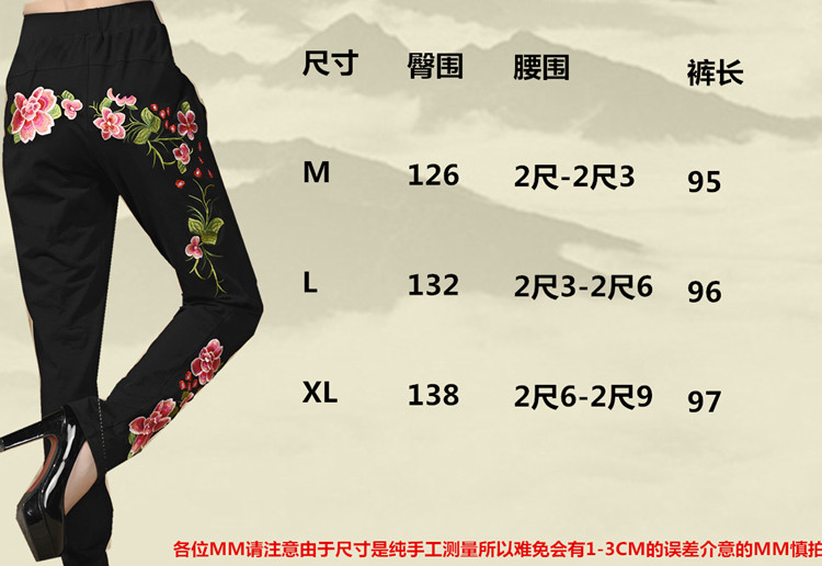 
                                        亦美薇 秋季新款民族风绣花小脚裤哈伦裤 黑色 M                