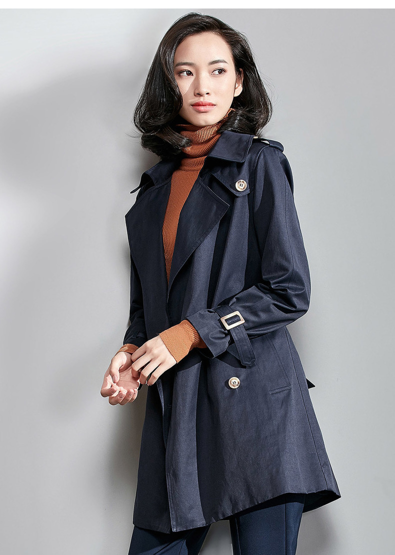 梵希蔓双排扣风衣女中长款韩版春秋季新款宽松休闲外套女 192989 藏青
