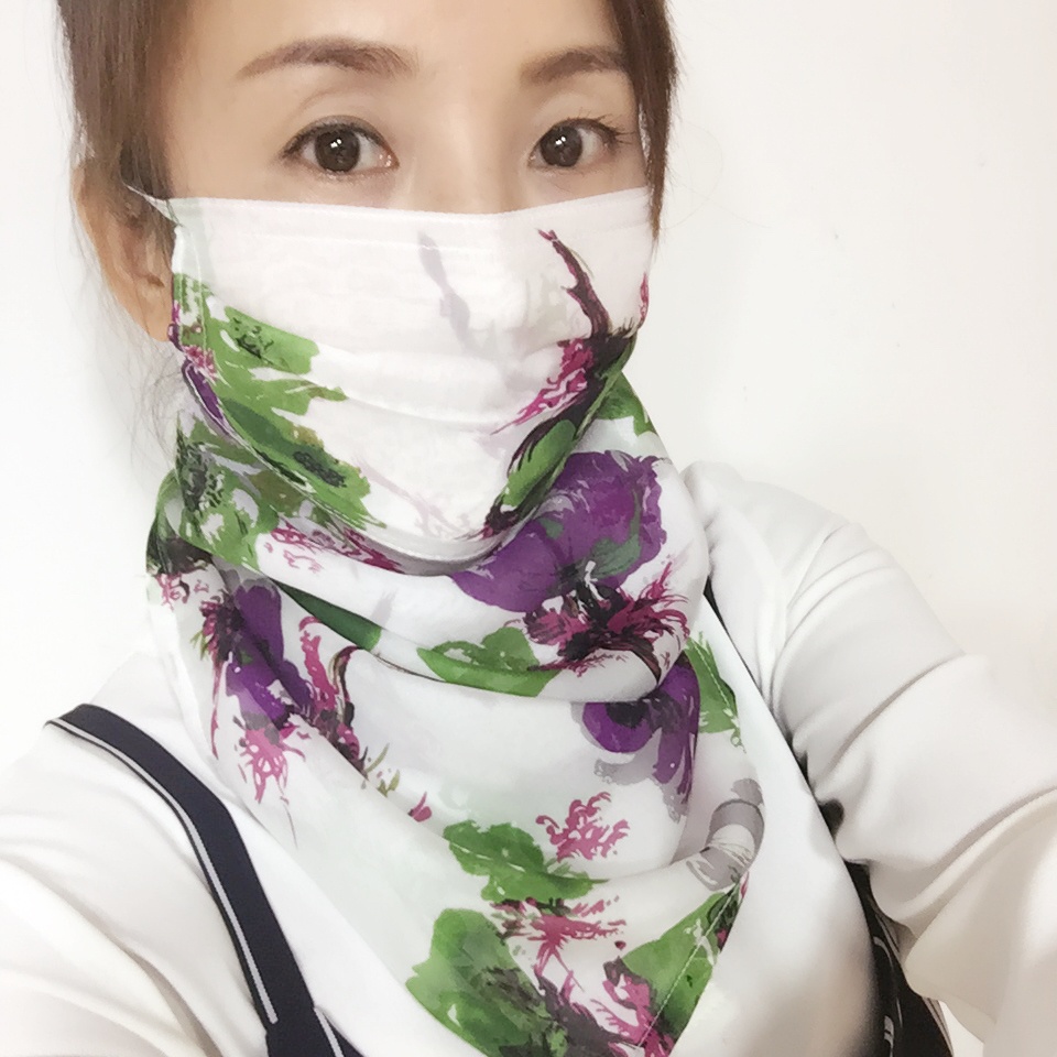 真丝女护脸护脖防晒口罩防沙防紫面纱护颈口罩面罩围巾 绿灰色 真丝