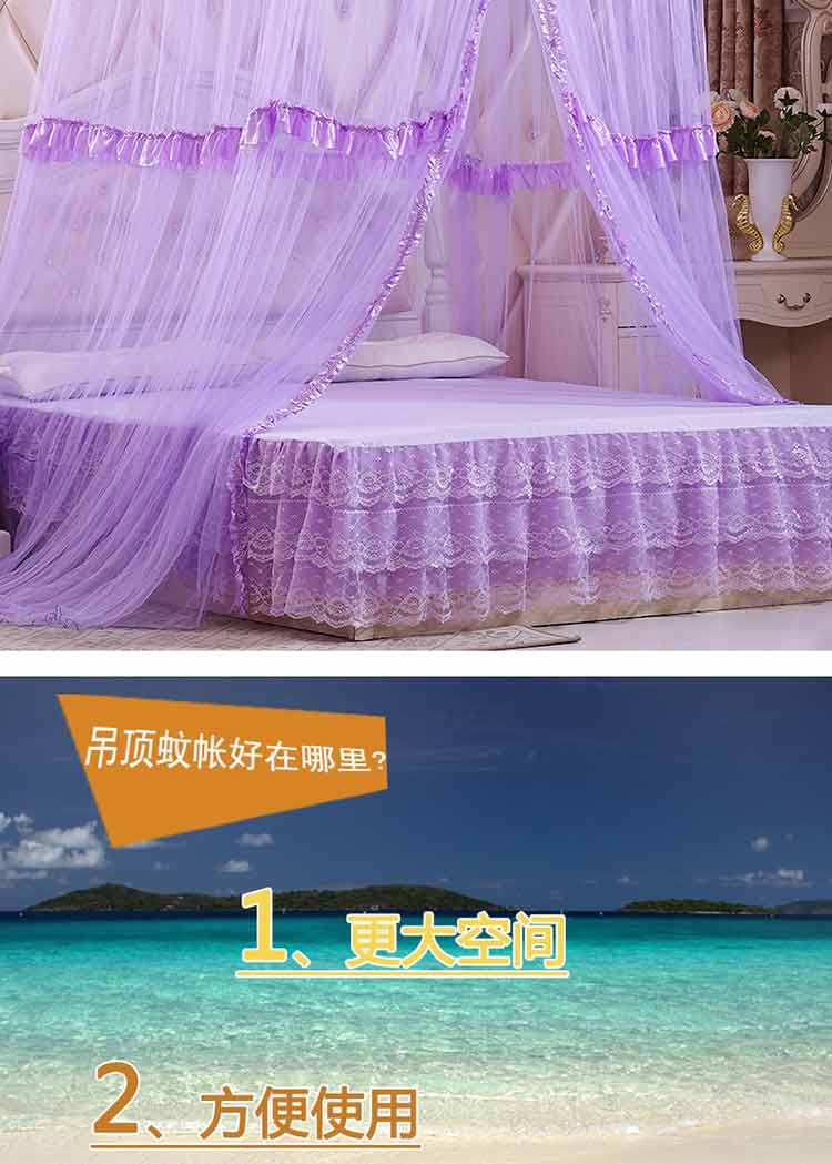麦卡优娜  吊顶蚊帐圆/方顶落地蕾丝公主宫廷蚊帐蕾丝公主蚊帐吊顶圆床 圆吊顶-玉色 通用