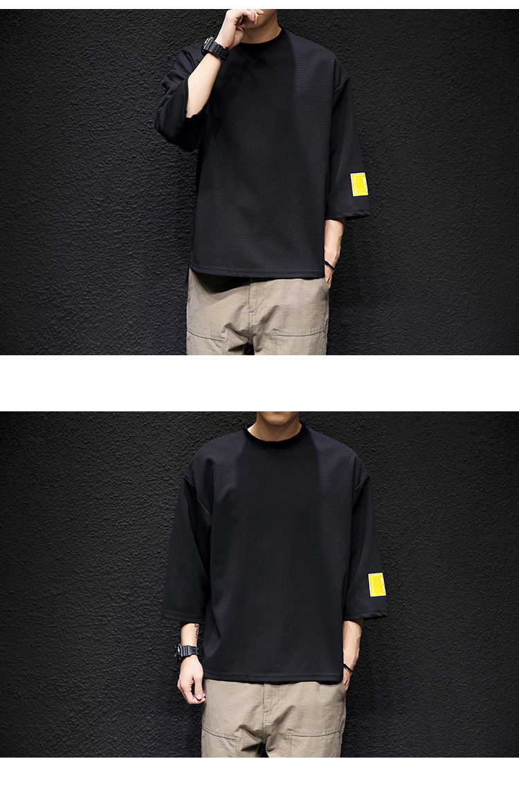 花花公子贵宾 九分袖t恤男2017夏季男士日系复古港仔文艺男印花九分袖