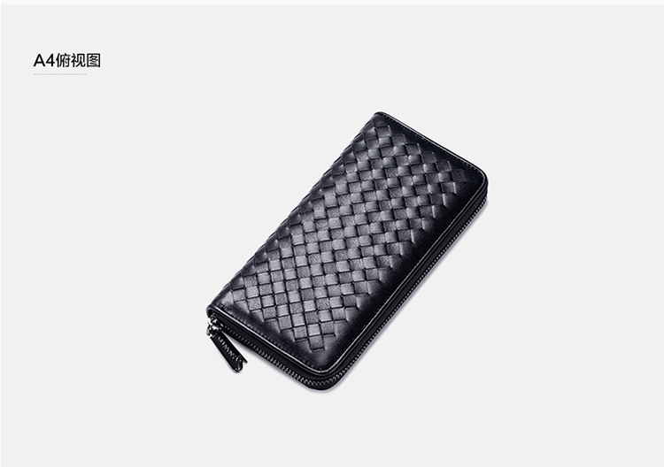 男包钱包手工编织男士长款钱包头层牛皮钱夹手包350121-01黑色
