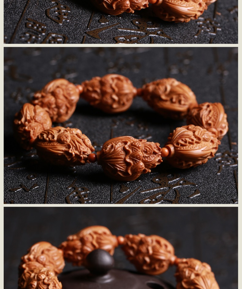 魅详 精品南工橄榄核雕白菜手串苏工名家百财核雕文玩手链把玩夏雨