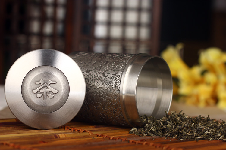品茶忆友 纯锡茶叶罐 锡罐 锡制茶叶罐 随身茶叶罐 纯锡密封罐 繁花似锦