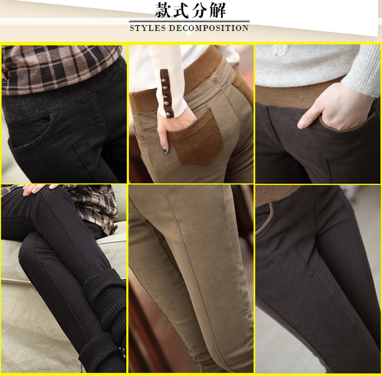 
                                        简浅 S-5XL加绒高腰打底裤女春外穿大码加厚小脚铅笔裤女保暖靴裤1099 深卡其色 XXL 140斤                