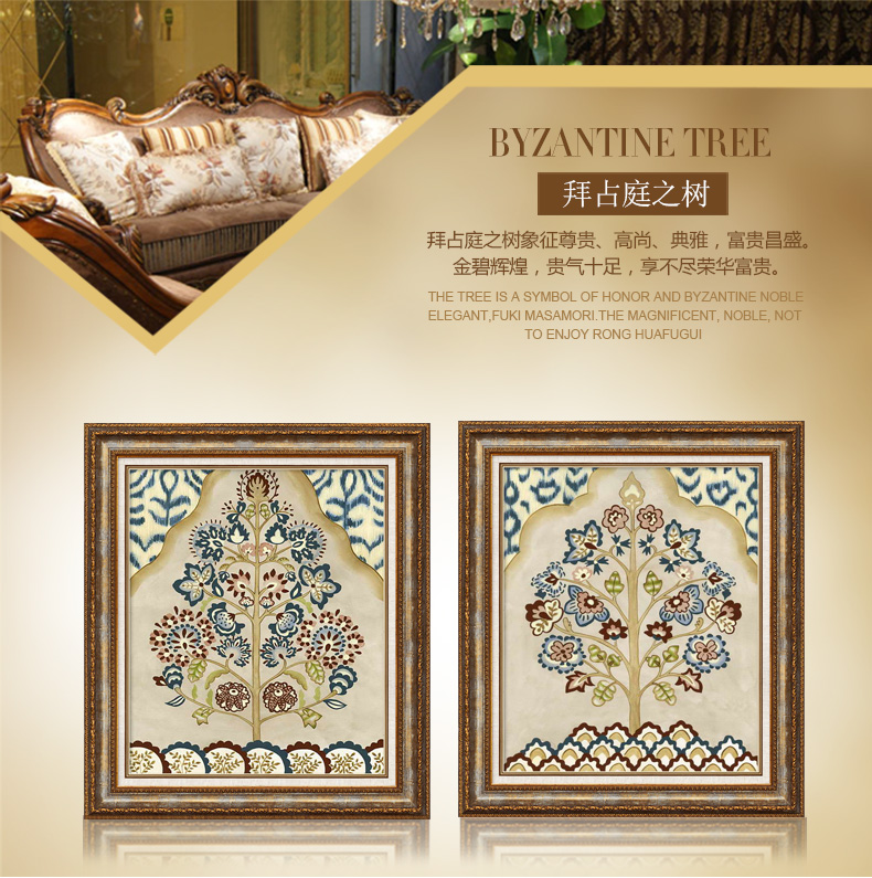 简一 客厅沙发背景墙装饰画欧式客厅挂画 书房卧室美式有框壁画 拜占庭之树 欧花金(B款画芯) 60*70