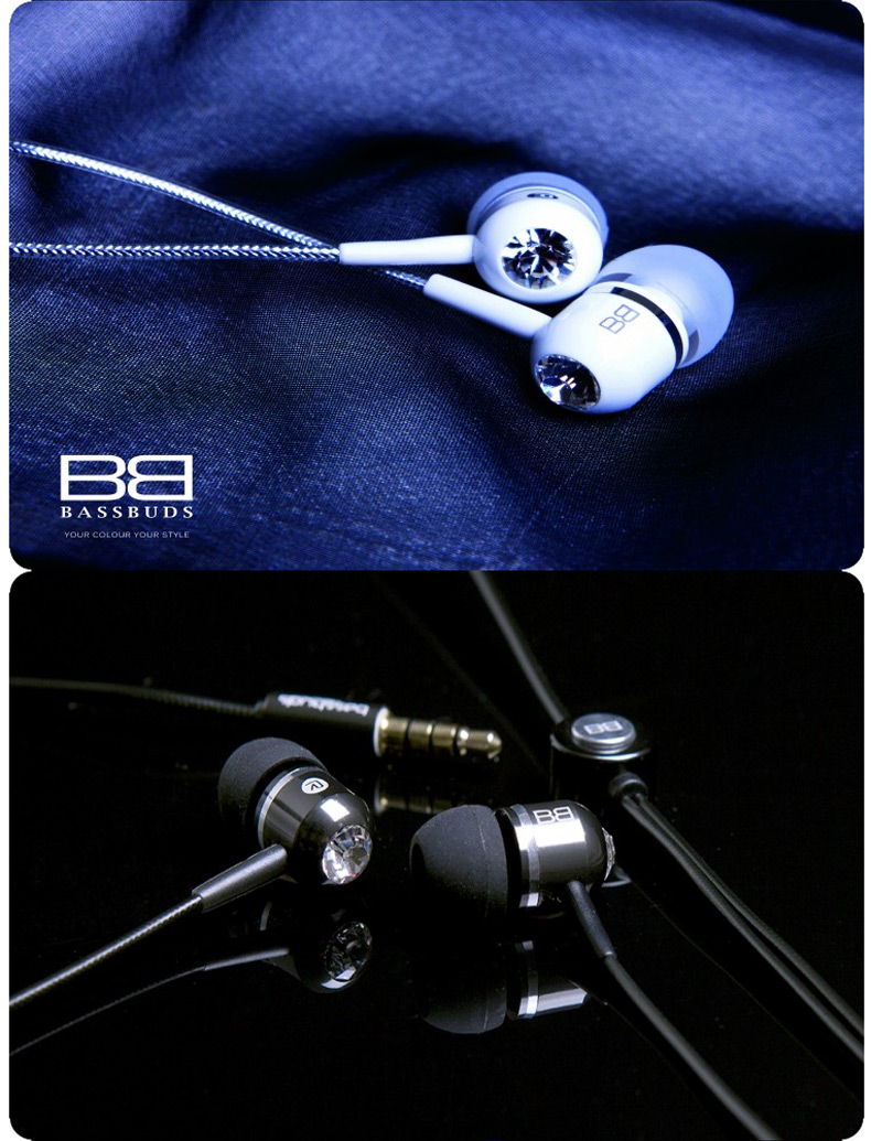 mooke 施华洛世奇水晶bb耳机入耳式耳麦耳机 白色