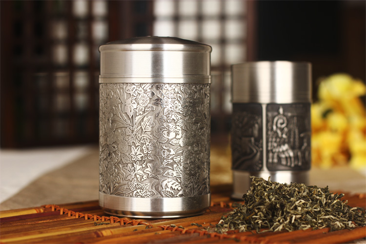 品茶忆友 纯锡茶叶罐 锡罐 锡制茶叶罐 随身茶叶罐 纯锡密封罐 繁花似锦