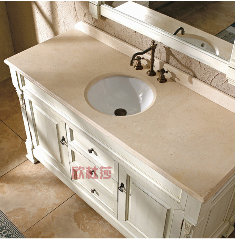 欧杜莎(oudusha )欧式田园橡木落地浴室柜组合 美式实木地中海洗脸盆