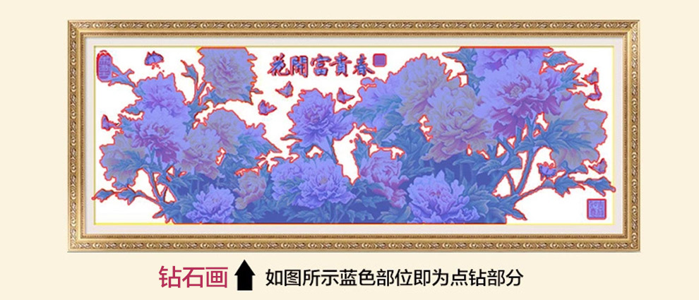 美岸 3d十字绣100精准印花客厅大画 钻石画 花开富贵春牡丹套件装 钻石绣 花开富贵春涤棉线1.6米版