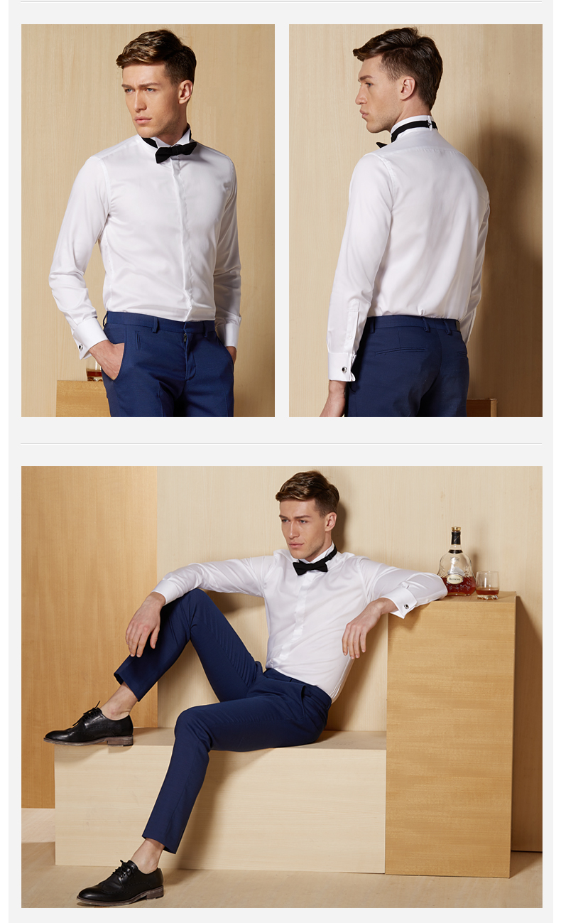 十米布粉红色法式礼服衬衫男绅士燕子领长袖袖扣白衬衫新郎伴郎领结