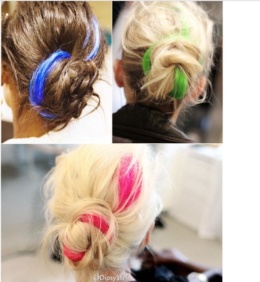 珞图欧美朋荧光色彩色渐变挑染漂染发片可烫可剪假发夹片枚红