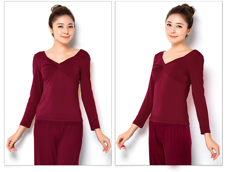 远阳瑜伽服 秋冬新款套装大码女V领时尚中袖灯笼裤愈加舞蹈服 S8023Y-74长袖2 M