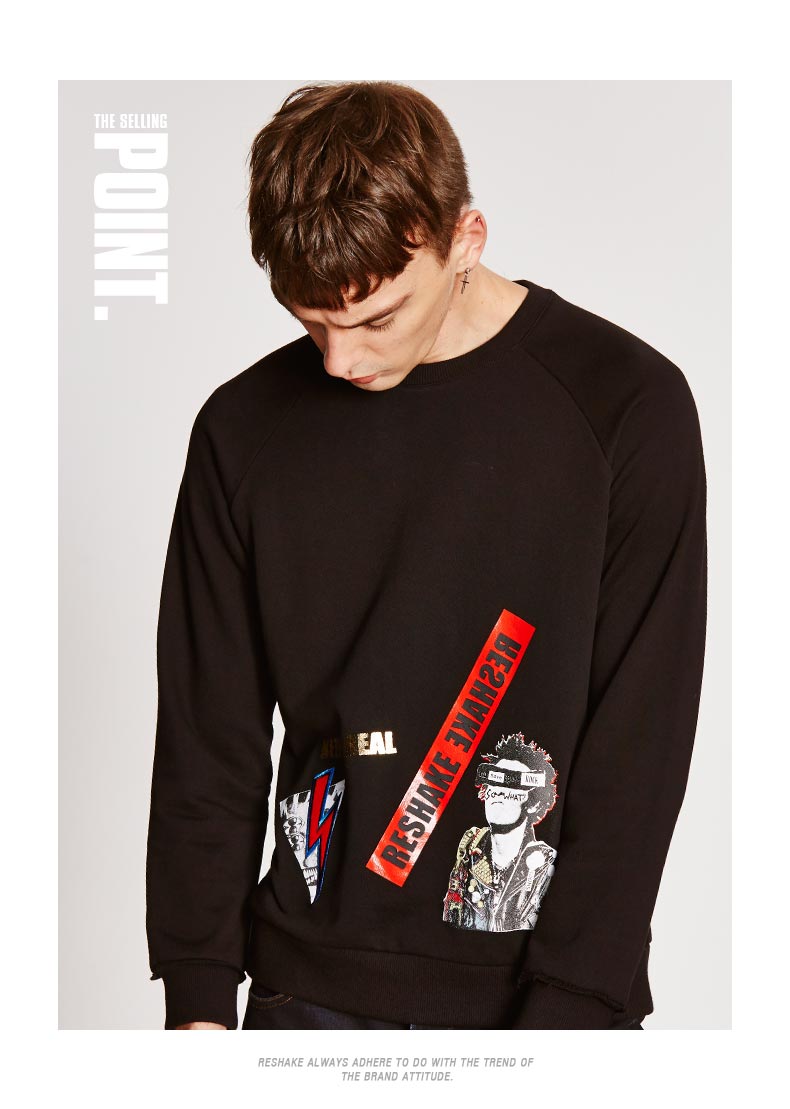 商场同款马克华菲潮牌reshake2017秋季摇滚风纯棉圆领印花长袖卫衣t恤