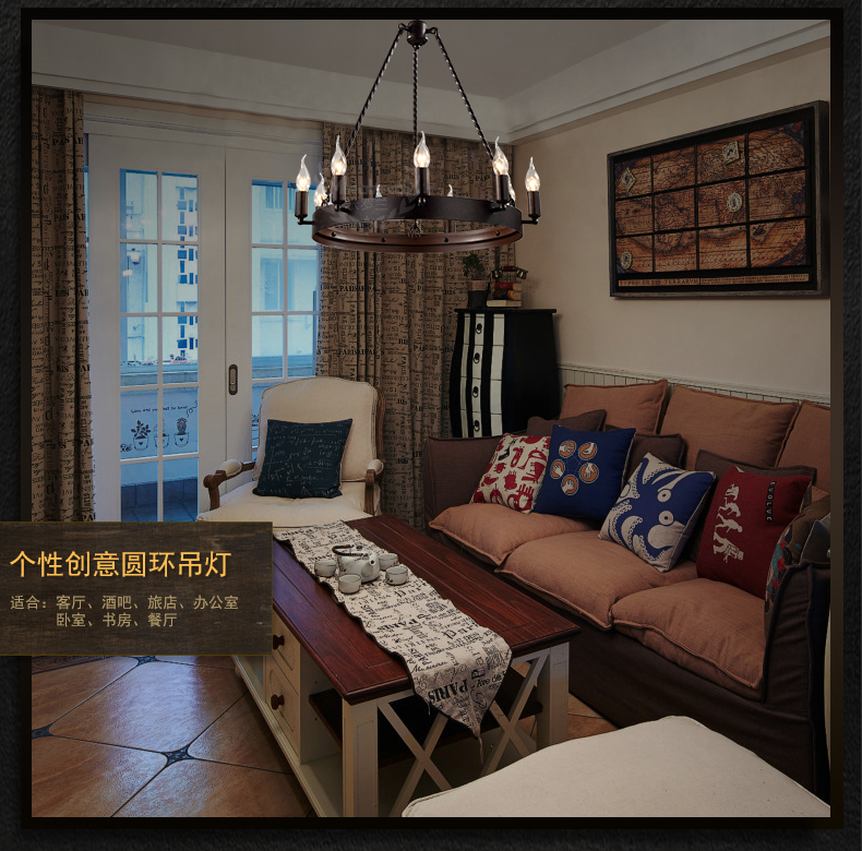惟柯(wake)美式乡村武士复古工业Loft餐厅灯吧台灯 客厅大吊灯 灯具WD803 9头58cm