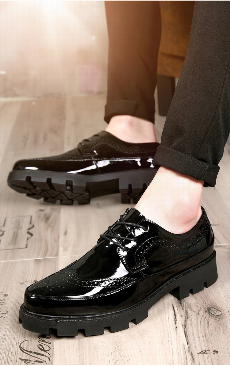 2017发型师厚底潮鞋英伦内增高男士休闲皮鞋尖头亮皮夜店韩版小皮鞋男