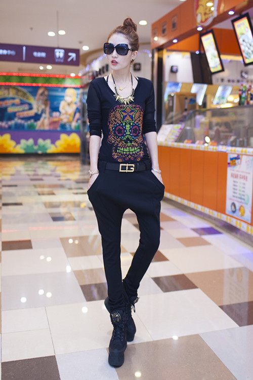 
                                        缘未央新款女装加绒加厚网纱打底衫T恤G348C5100 黑色骷髅头(加厚) L                