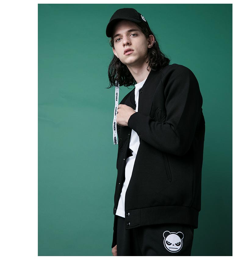 hipanda 你好熊猫 新品 男款 凹凸图案棒球服 黑色 170/m_ 6折现价598