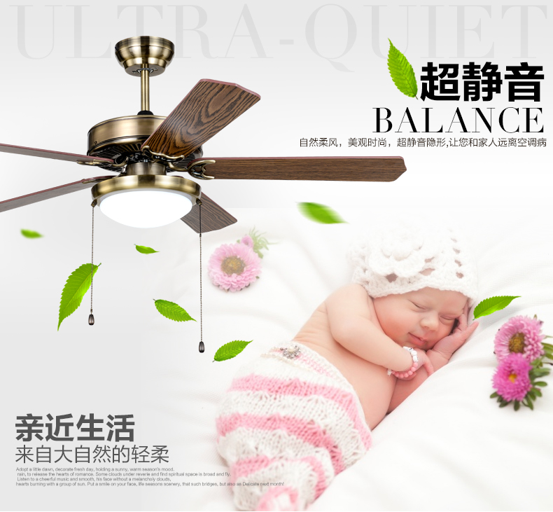 金幻欧式吊扇灯风扇灯具客厅卧室餐厅吊灯饰 青古铜色木质扇叶 52寸18WLED线控版