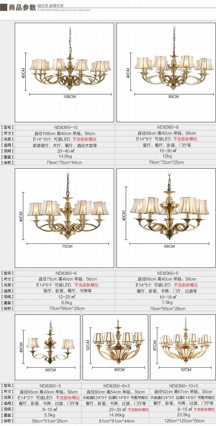 吊灯客厅灯铜灯美式龟兔欧式全铜餐吊灯 铜书房灯全铜美式吊灯GT185(b) ND8360-10+3