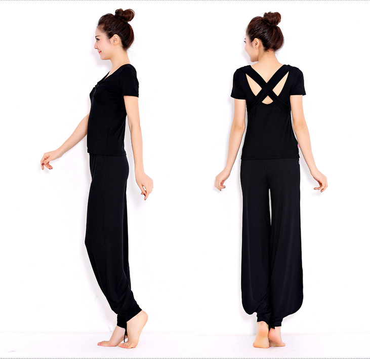 远阳瑜伽服 秋冬新款套装大码女V领时尚中袖灯笼裤愈加舞蹈服 S8023Y-74长袖2 M